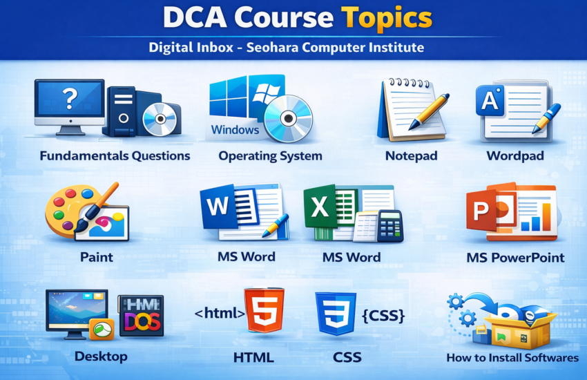 DCA Course Training at Digital Inbox Seohara Computer Institute with basic computer modules and software learning